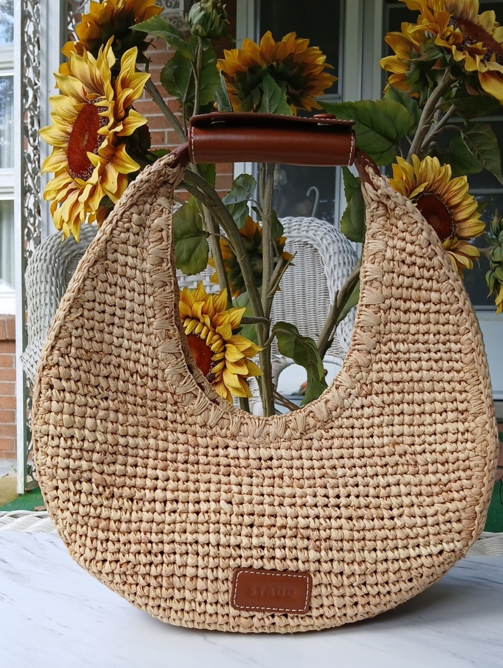 STAUD Moon Raffia Tote